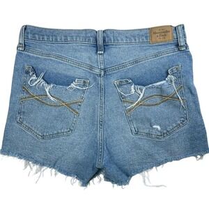 Abercrombie & Fitch High Rise Denim Shorts Distressed Fray Sz 29/8 Y2K Pockets‎